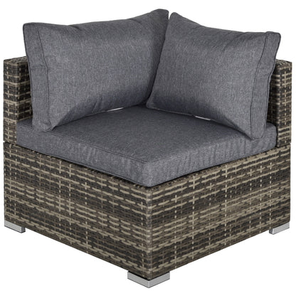 Outdoor PE Rattan Corner Sofa, Garden Wicker Furniture Single Sofa Chair W/ Cushions, Deep Grey