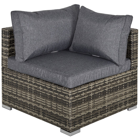 Outdoor PE Rattan Corner Sofa, Garden Wicker Furniture Single Sofa Chair W/ Cushions, Deep Grey