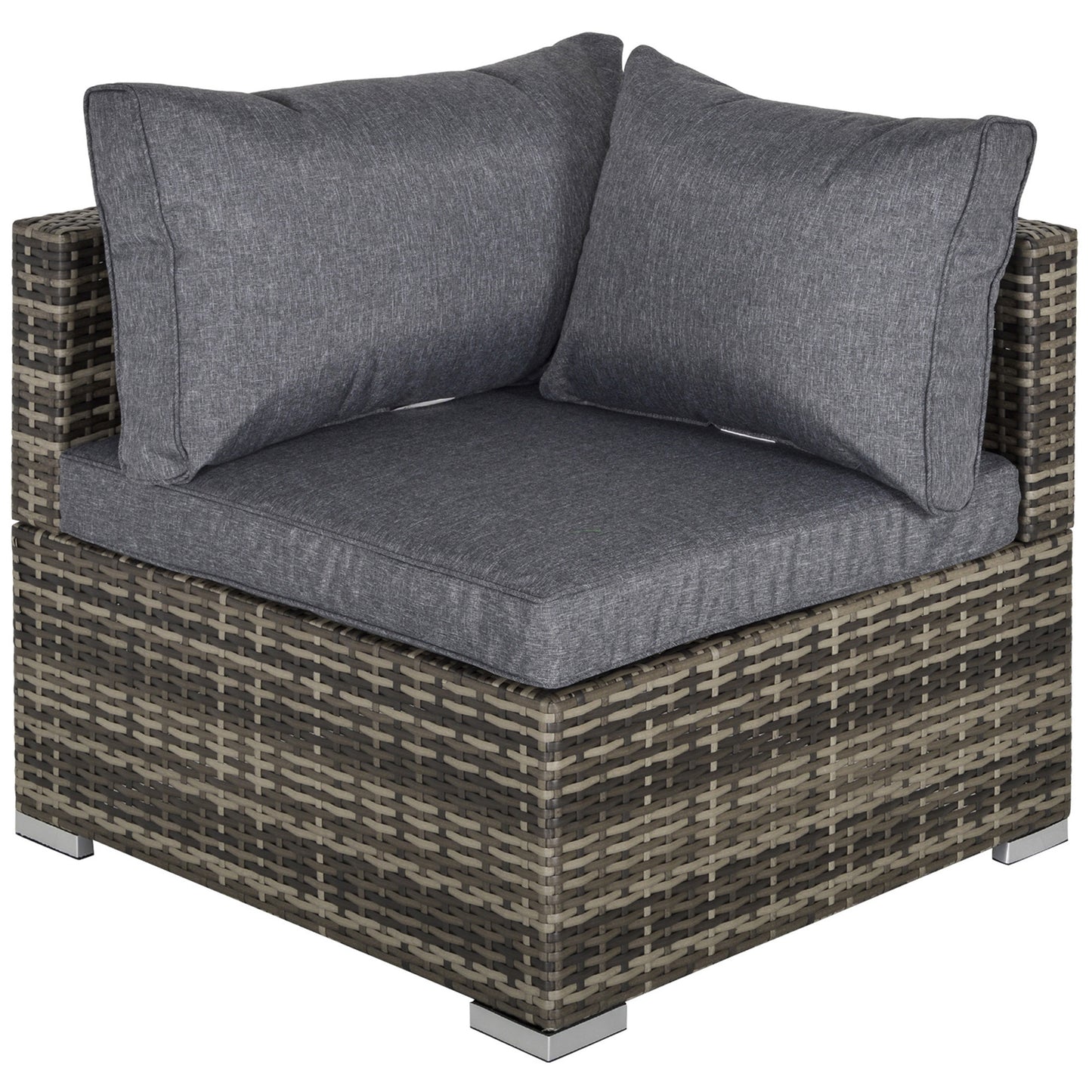 Outdoor PE Rattan Corner Sofa, Garden Wicker Furniture Single Sofa Chair W/ Cushions, Deep Grey