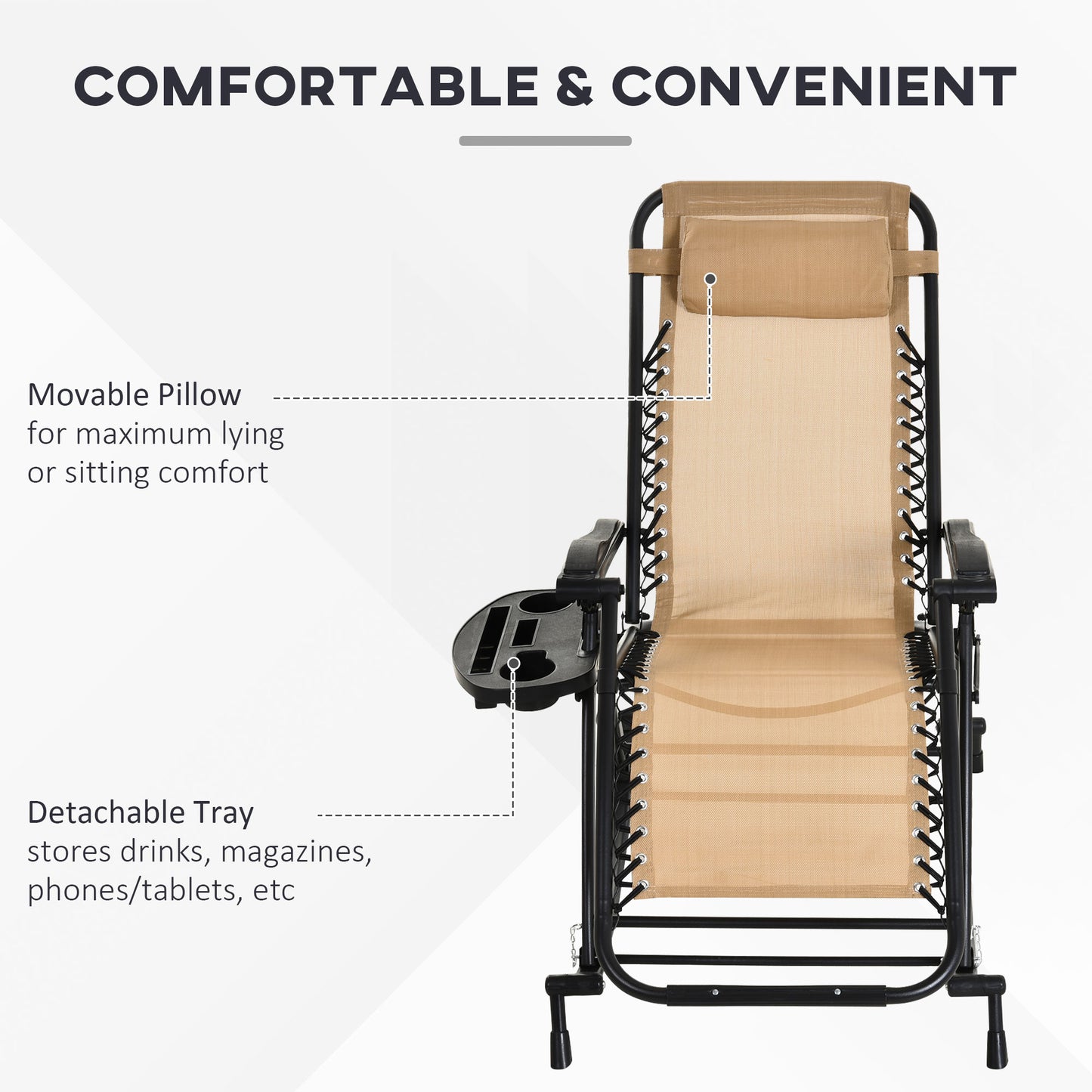 Ergonomic Recline  Beige Zero Gravity Rocker With Headrest, Tray  Phone Holder