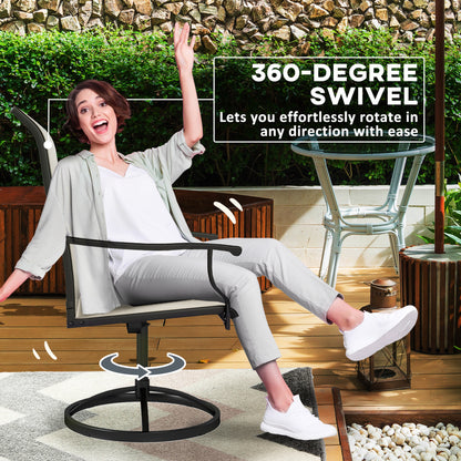 Patio Swivel Chairs Set Of 2, High Back Patio Dining Chairs With All-Weather Mesh For Backyard, Lawn, Garden, Beige