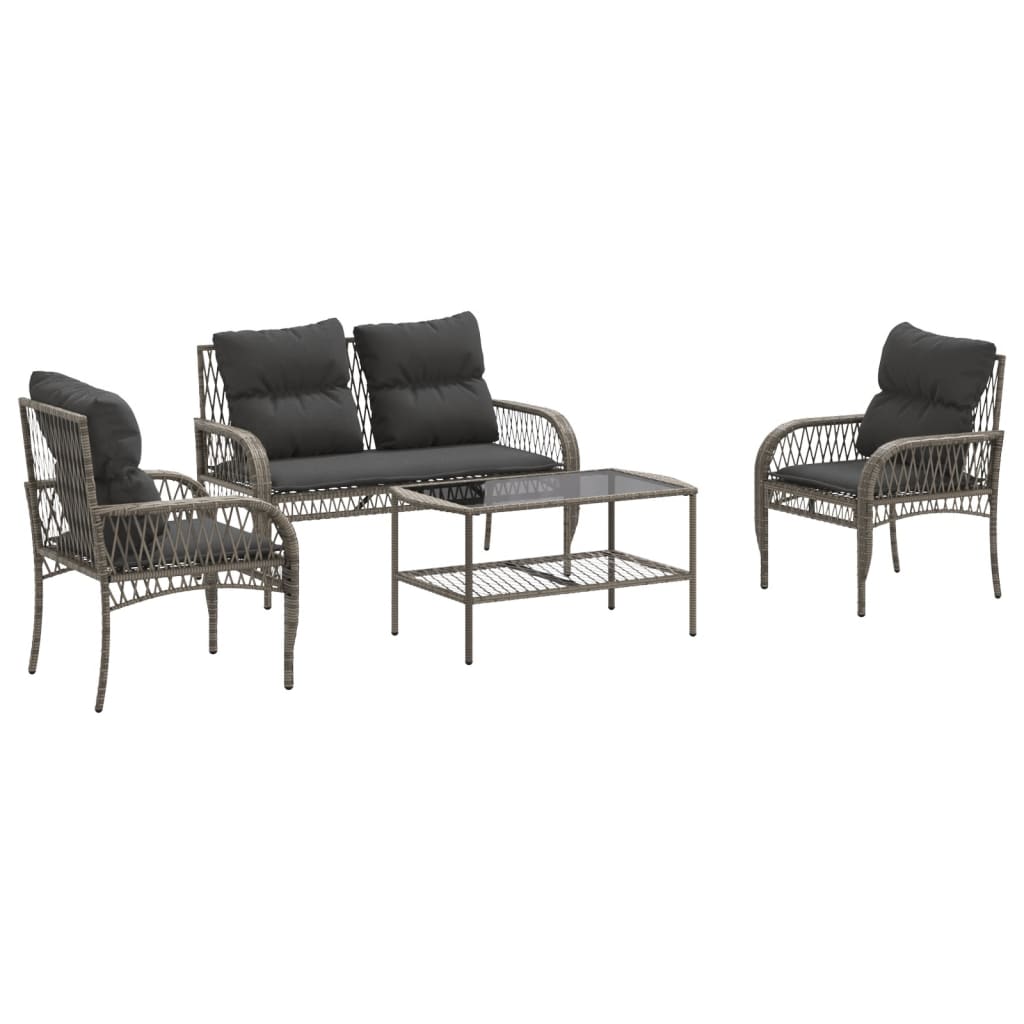4-piece garden sofa set with cushions, poly rattan