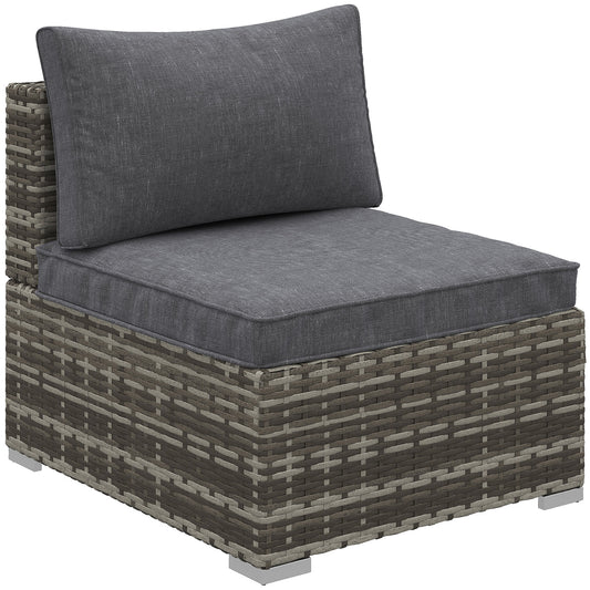 Armless Rattan Garden Chair, Outdoor Rattan Chair With Cushions, PE Wicker Garden Furniture With Steel Frame, Adjustable Footpads For Garden, Terrace, Deep Grey