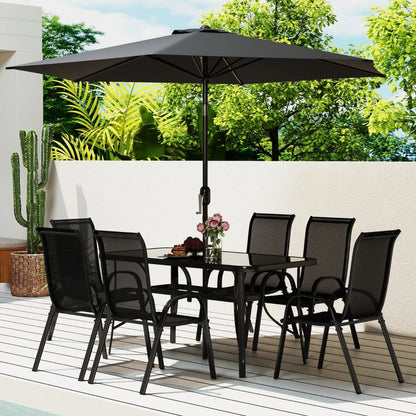 8 Pieces Patio Furniture Set With 9Ft Patio Umbrella, Outdoor Dining Table And Chairs, BlackMultiple Packages Shipped. Please Pay Attention To The Dimensions And Weight In The Details.