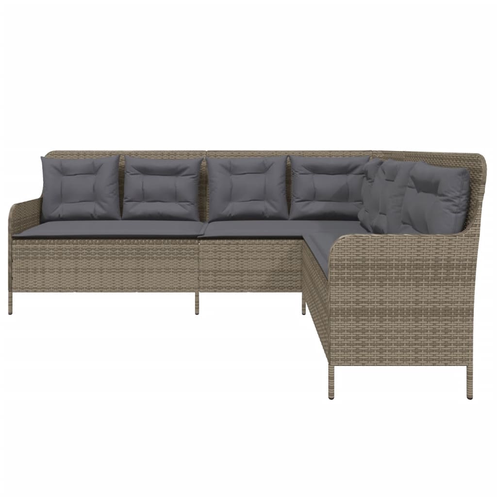 L-shaped garden sofa with cushions, poly rattan