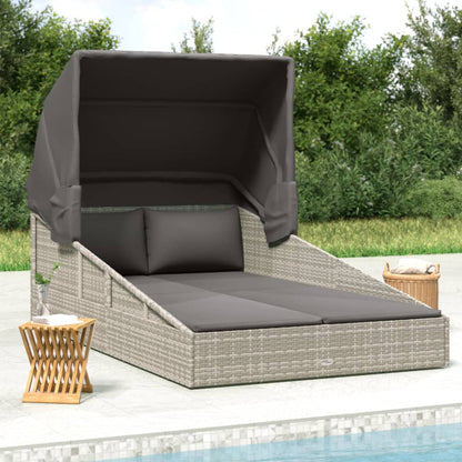 sun lounger with folding canopy 200x poly rattan