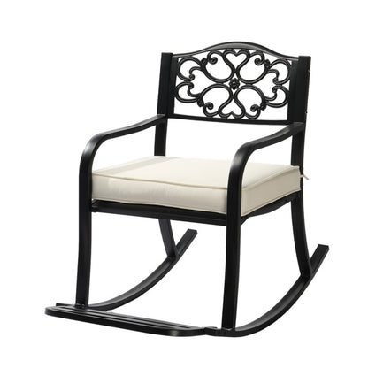 Metal Rocking Chair, Outdoor Rocking Bench With Cushion, Patio Rocker With Footrest, Weatherproof Rocking Chair For Outside, Patio, Garden, Flower Backrest