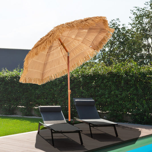 6.5 Feet Portable Thatched Tiki Beach Umbrella With Adjustable Tilt