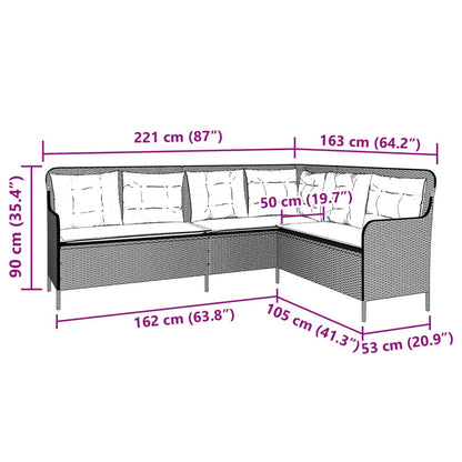 L-shaped garden sofa with cushions, poly rattan