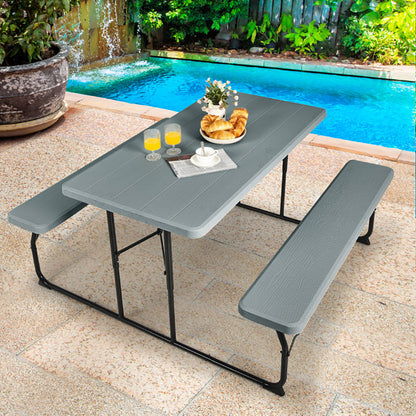 Indoor And Outdoor Folding Picnic Table Bench Set With Wood-like Texture