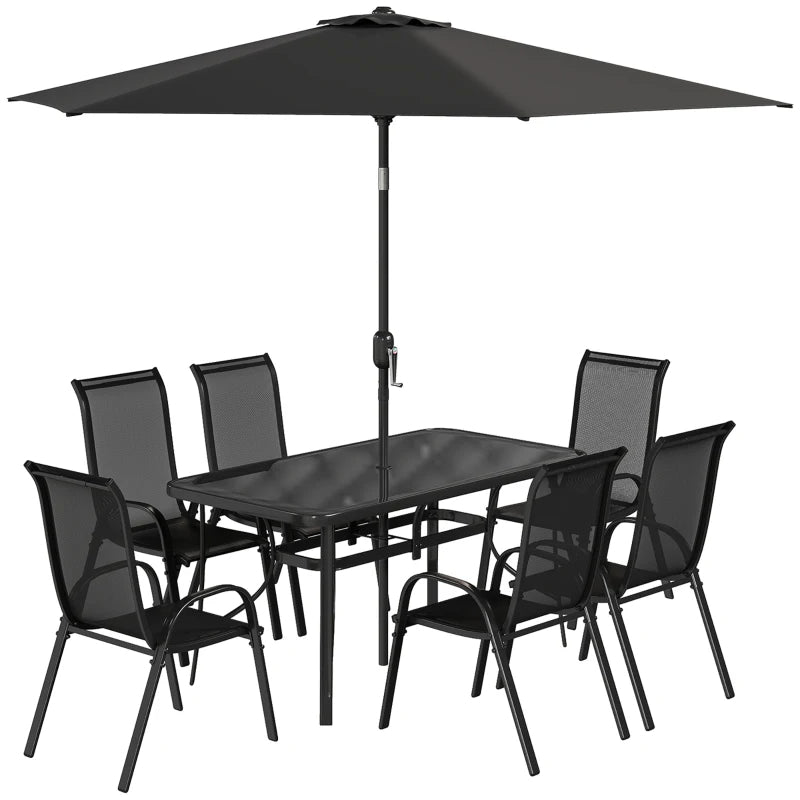 8 Pieces Patio Furniture Set With 9Ft Patio Umbrella, Outdoor Dining Table And Chairs, BlackMultiple Packages Shipped. Please Pay Attention To The Dimensions And Weight In The Details.