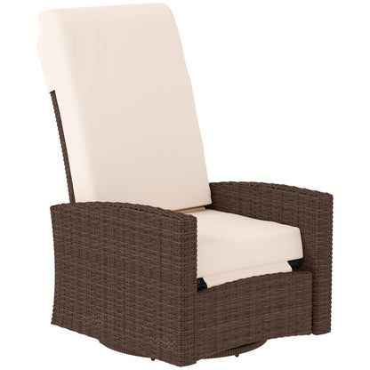 Outdoor Wicker Swivel Recliner Chair, Lifting Footrest, 360 Rotating Basic, Water-resistant Cushions, Cream White