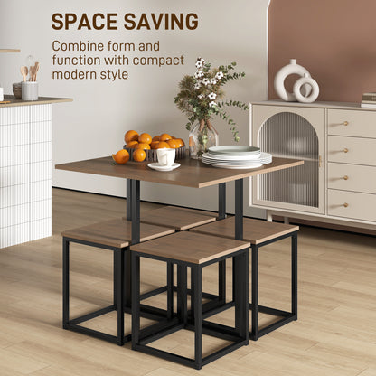 5 Piece Dining Table And Chairs Set 4, Industrial Space Saving Table And Chairs With Metal Frame, Square Kitchen Table And Stools For Dining Room, Brown