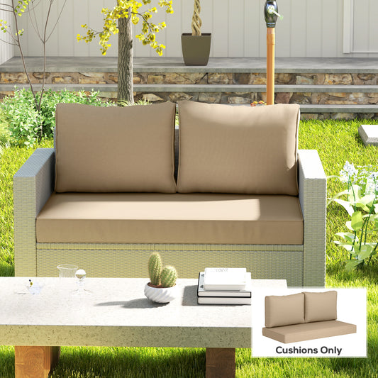 2 Seat Patio Furniture Cushions, 46x26x5 In, Thick Outdoor Loveseat Cushion Set With Removable Cover, Fade-Resistant Replacement Cushions For Outdoor Furniture, Couch, Bench, Swing, Beige
